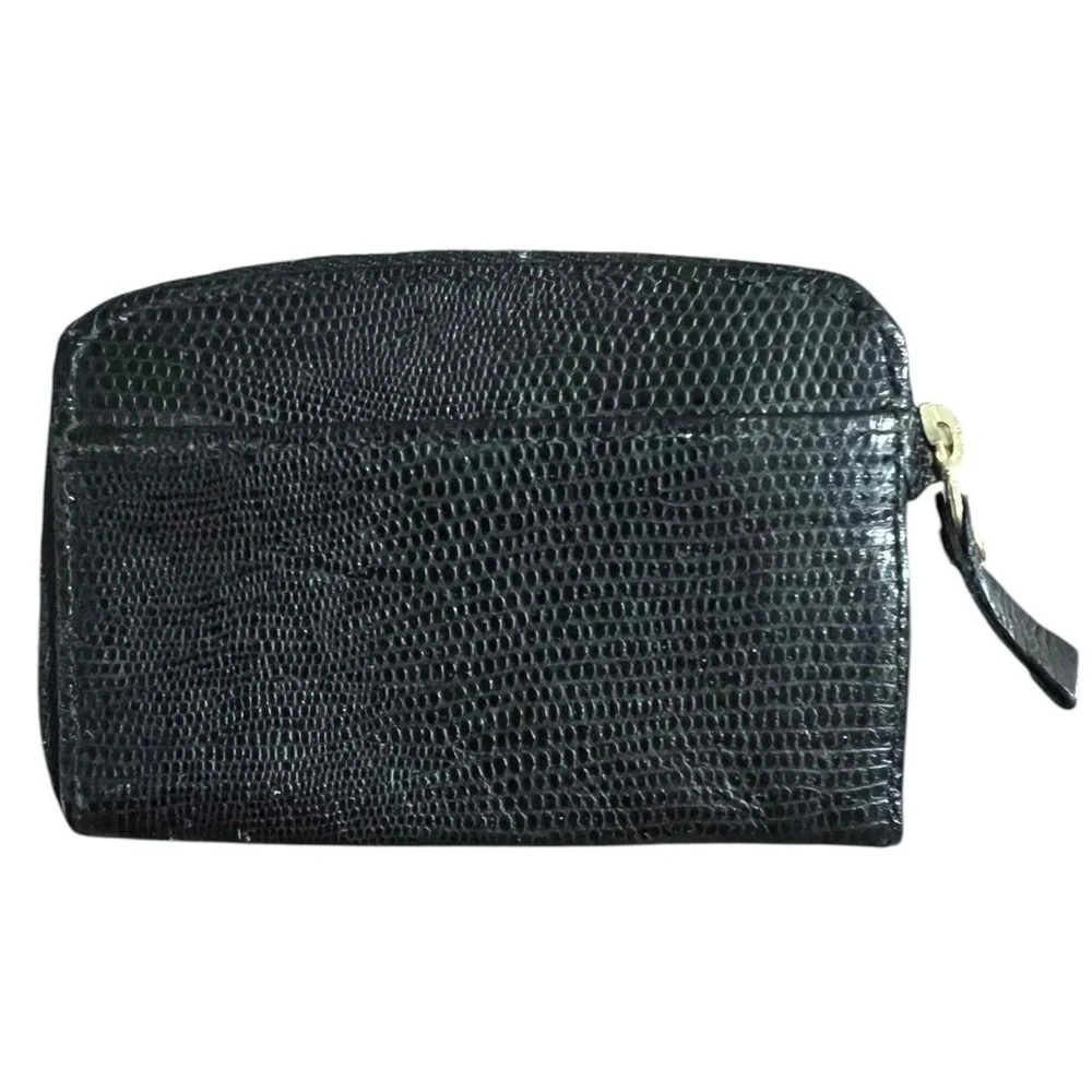 Vintage Givenchy Cosmetic Makeup Bag Womens Small Black Lizard Texture
